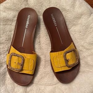 Tommy Bahama Yellow and Brown Sandals with Suede Straps